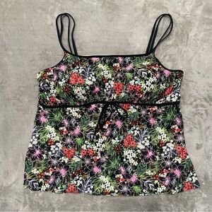 Fit 4 U Floral Tankini Swim Suit Top Size 24W Black Pink Empire Waist